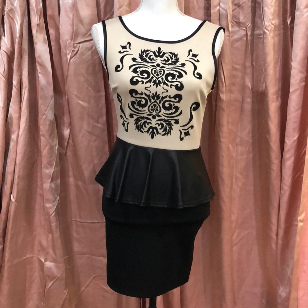 Joyce Leslie Peplum Pleather Dress w/ Beading